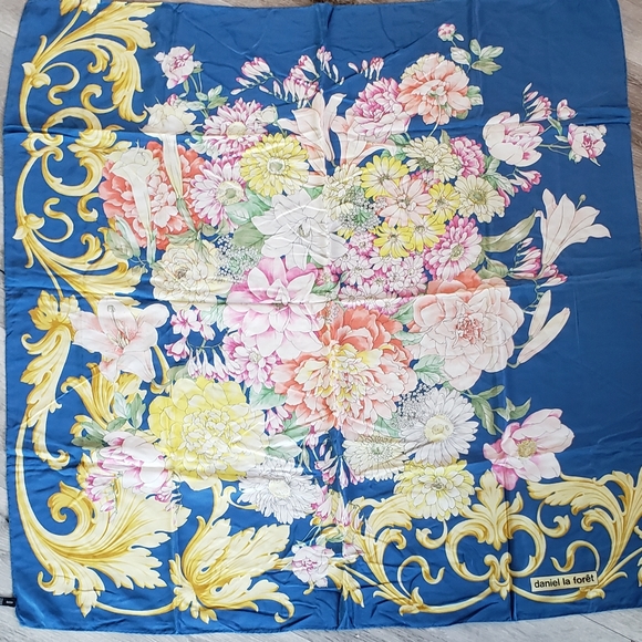 Silk Scarf Daniel La Foret Floral Vintage - Picture 4 of 5